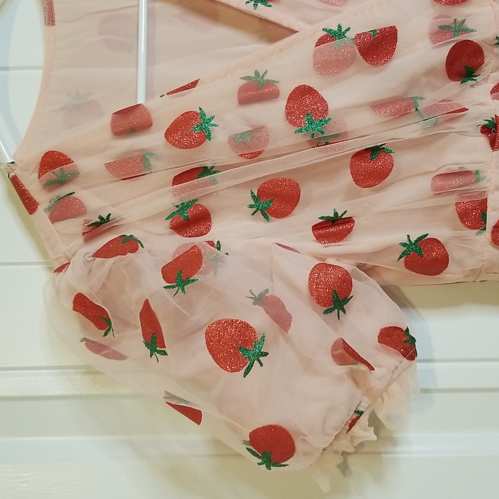 Charming Tulle Dress W/Glitter Strawberries By Retro Stage Size Large (8) NWT - Picture 3 of 16